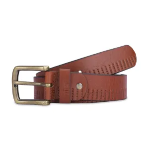 THE CLOWNFISH Men's Genuine Leather Belt with Textured Design - Tan (Size -40 inches)