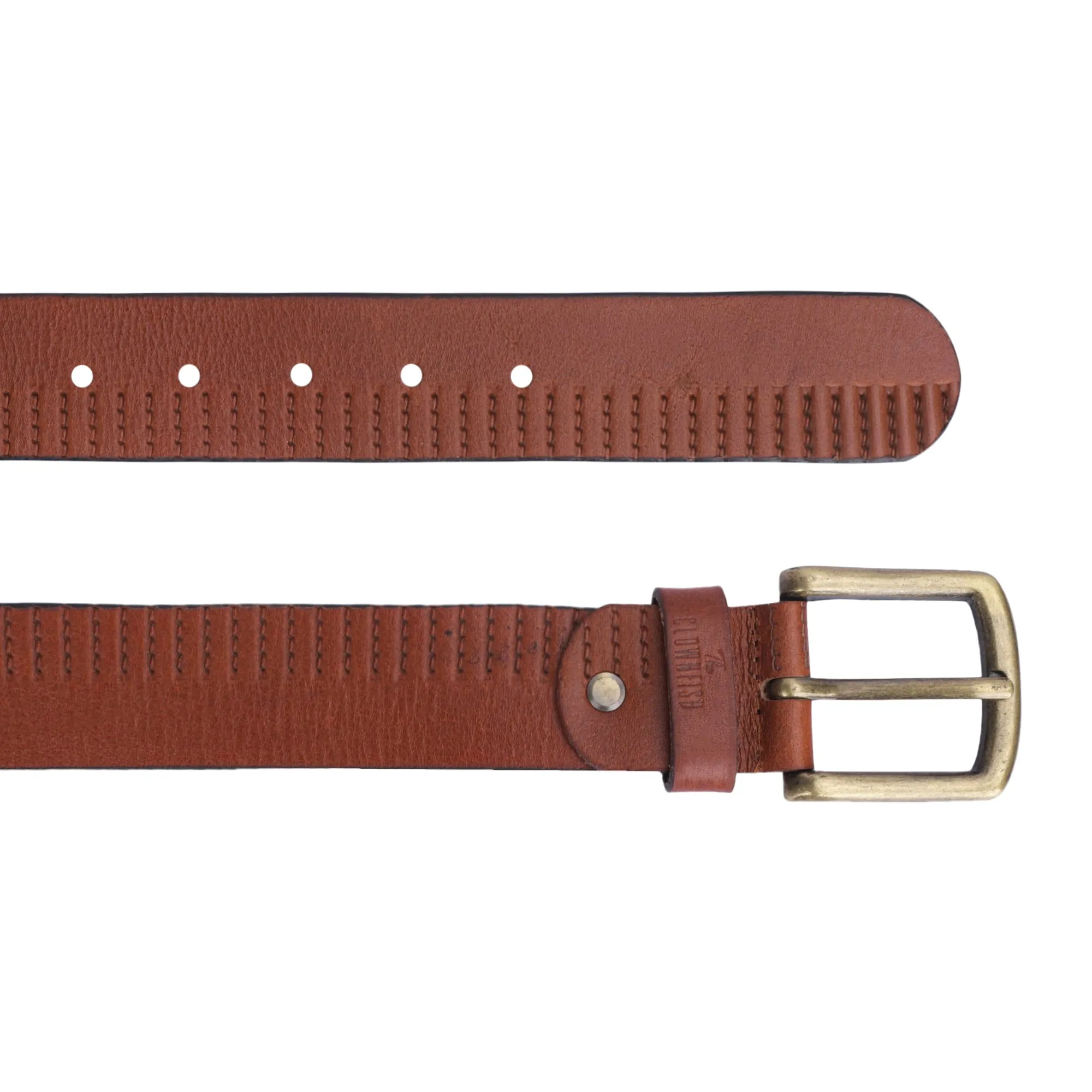 THE CLOWNFISH Men's Genuine Leather Belt with Textured Design - Tan (Size -40 inches)