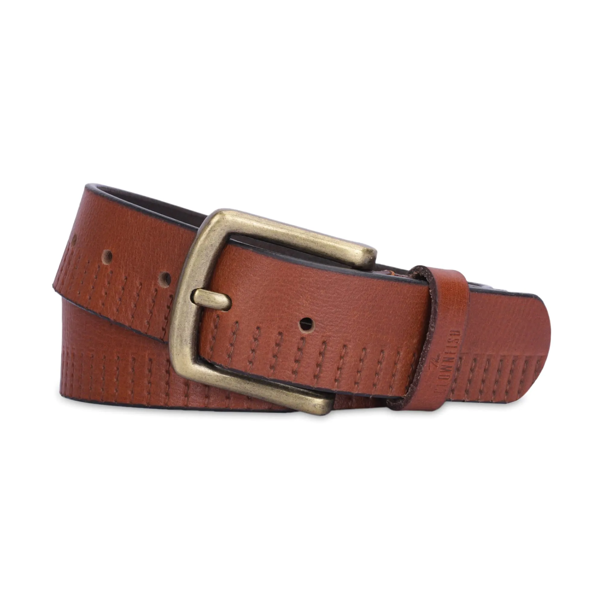 THE CLOWNFISH Men's Genuine Leather Belt with Textured Design - Tan (Size -40 inches)