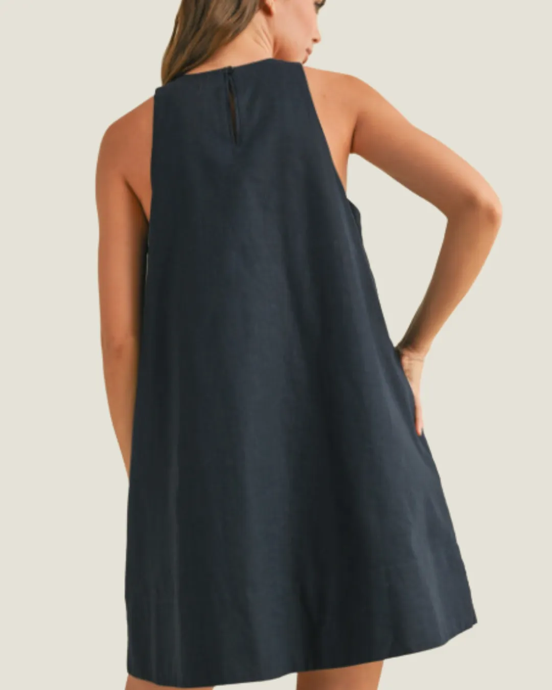 The Sandra: Navy Sleeveless A Line Mini Dress with Pockets