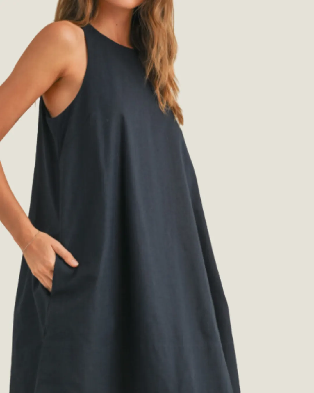 The Sandra: Navy Sleeveless A Line Mini Dress with Pockets