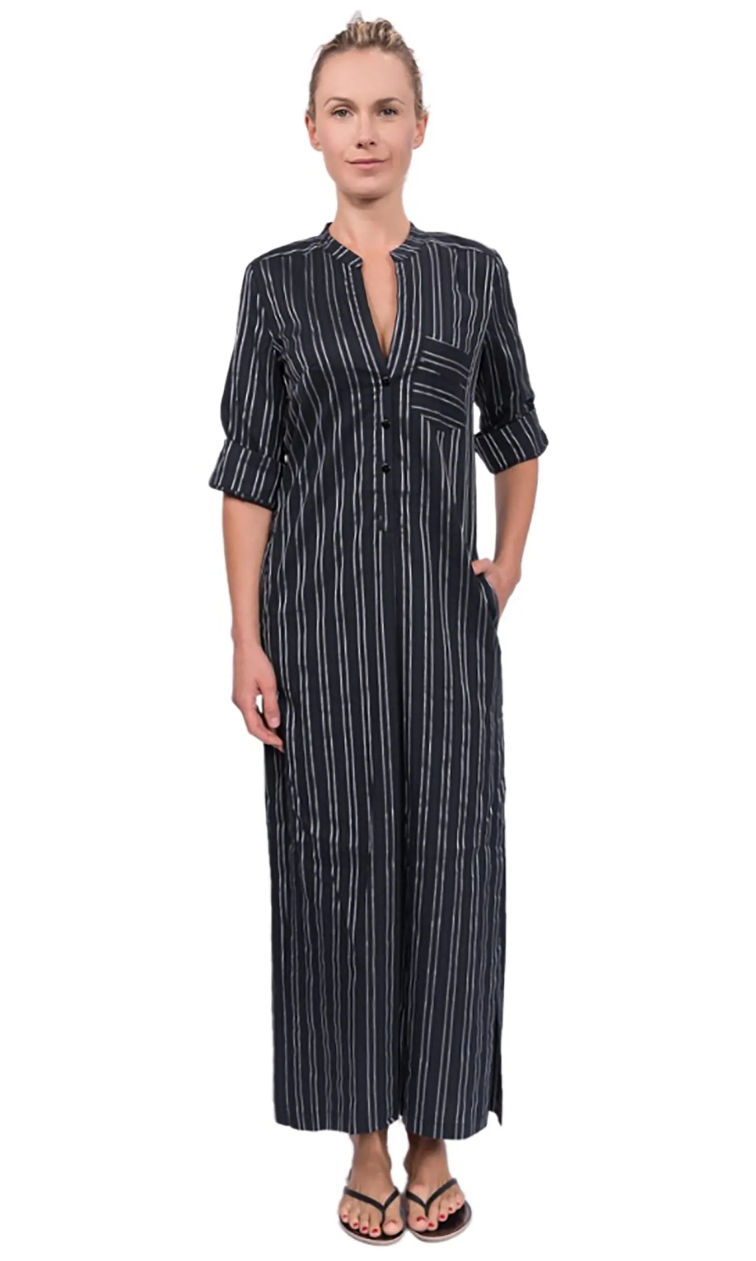 Tracey Caftan - Black Silver Stripe