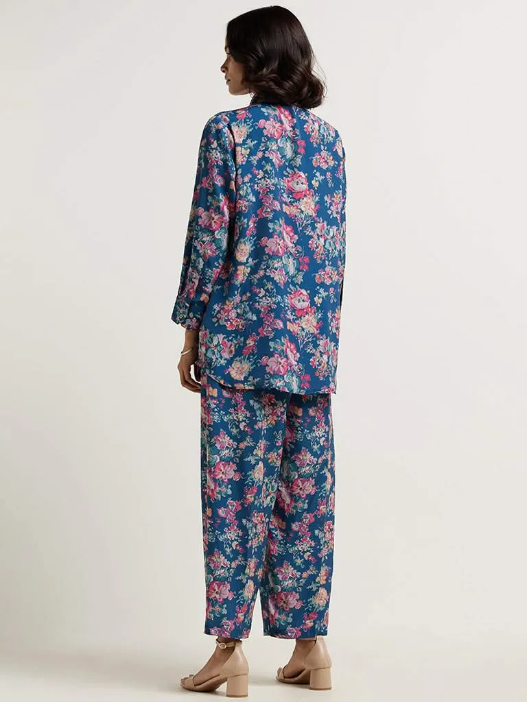 Vark Blue Floral Printed Tunic & Palazzos Set