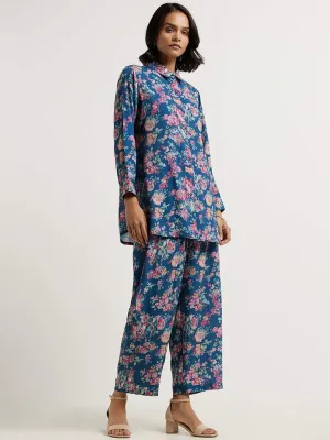 Vark Blue Floral Printed Tunic & Palazzos Set