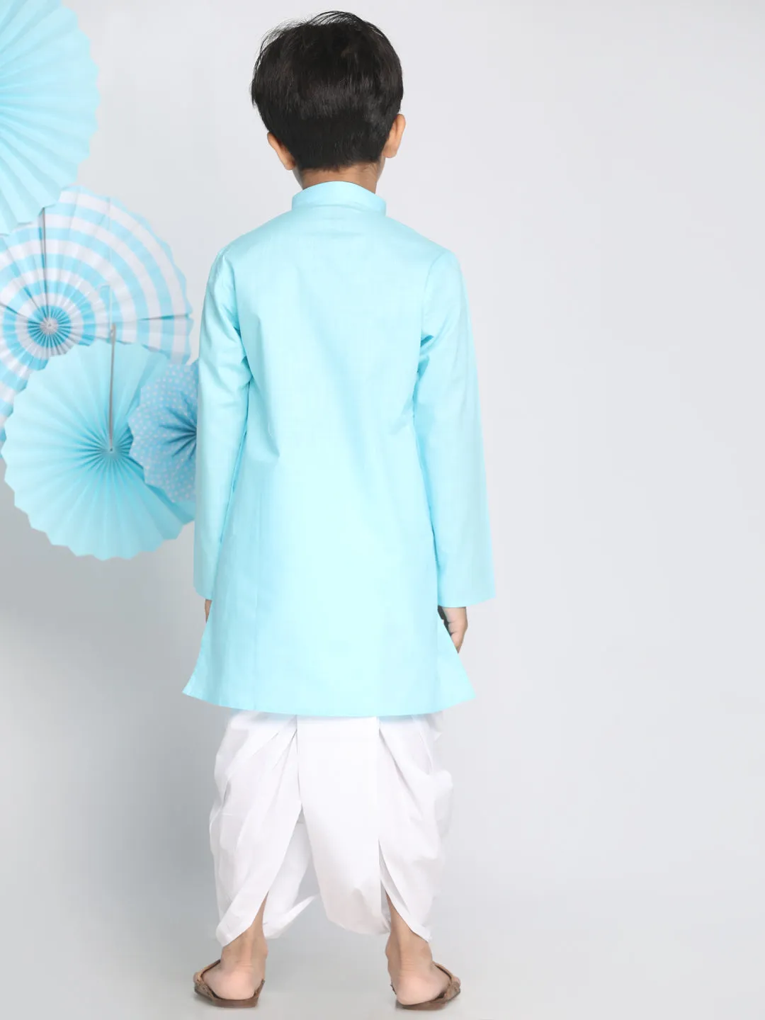 VASTRAMAY Aqua Blue Cotton Baap Beta Kurta Dhoti Set