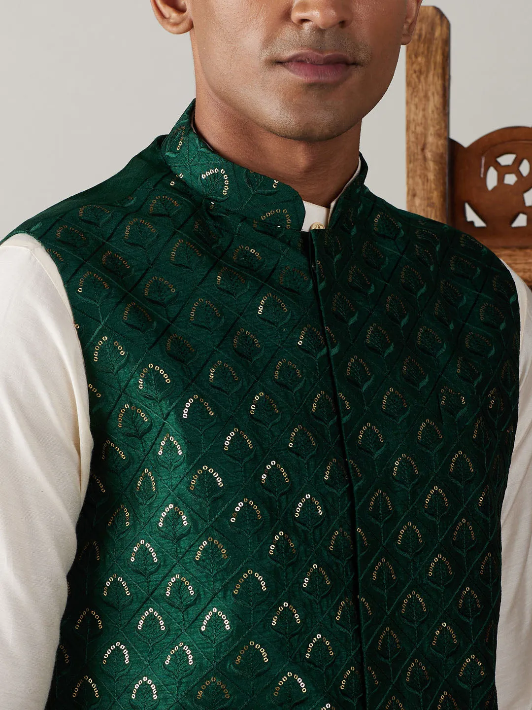 Vastramay Green Jacket Kurta Pyjama Set