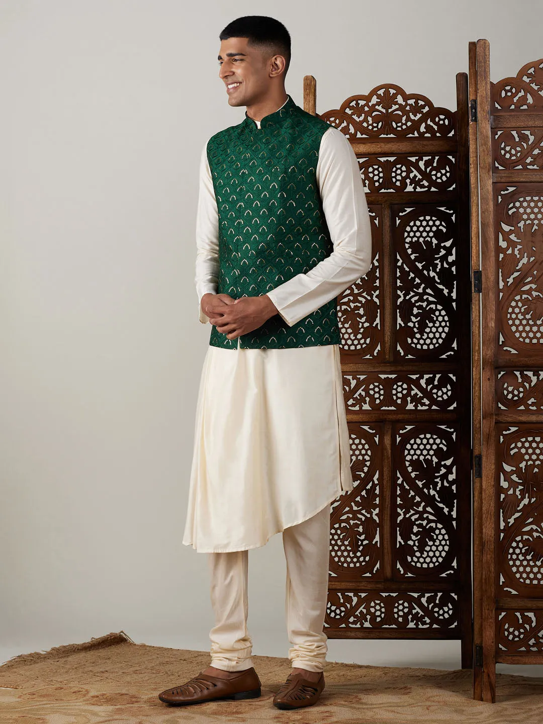 Vastramay Green Jacket Kurta Pyjama Set