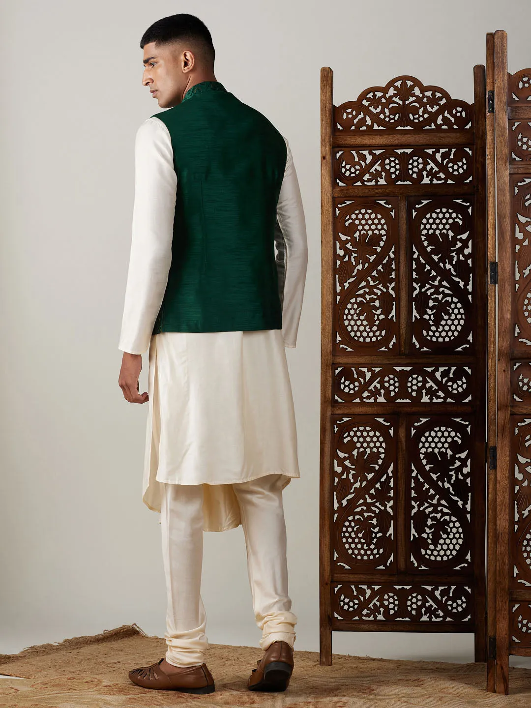 Vastramay Green Jacket Kurta Pyjama Set