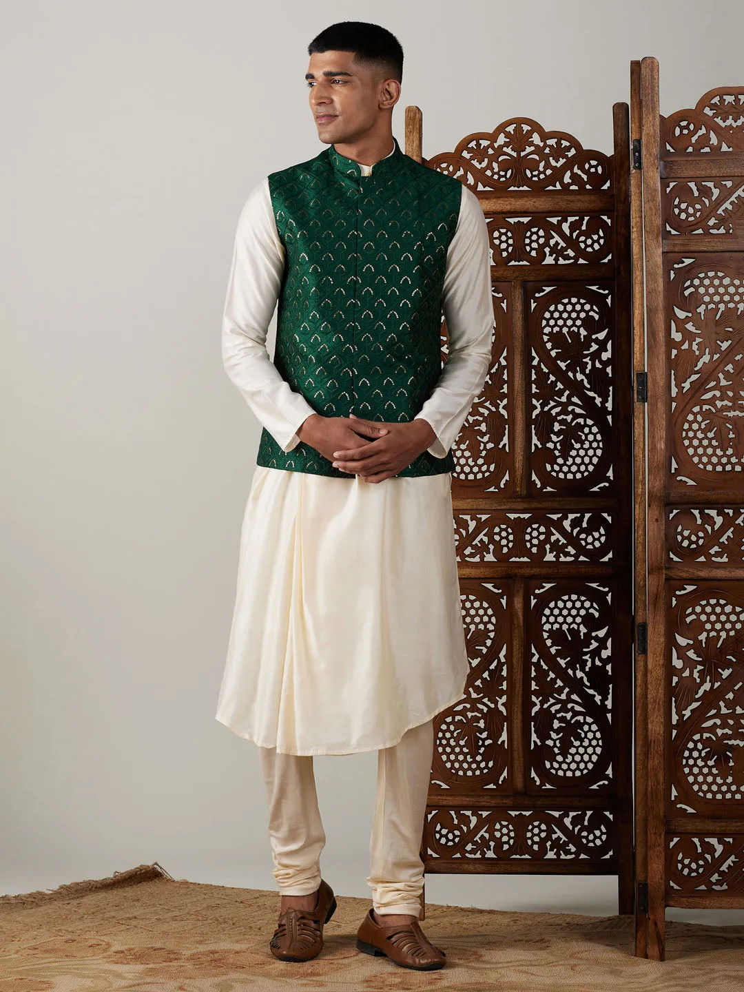 Vastramay Green Jacket Kurta Pyjama Set