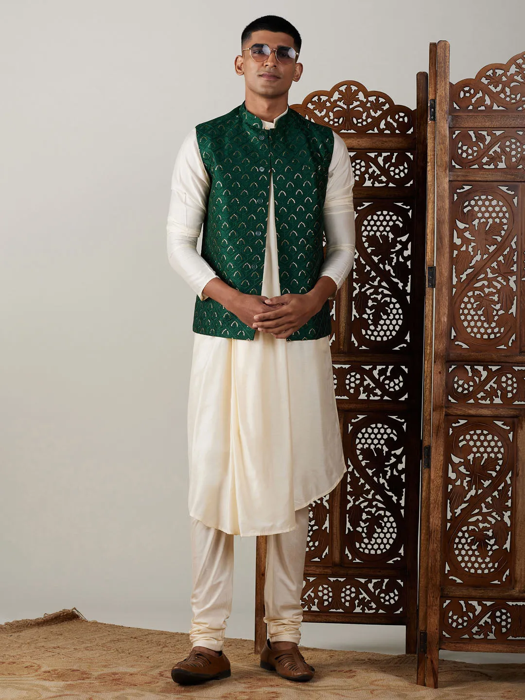 Vastramay Green Jacket Kurta Pyjama Set