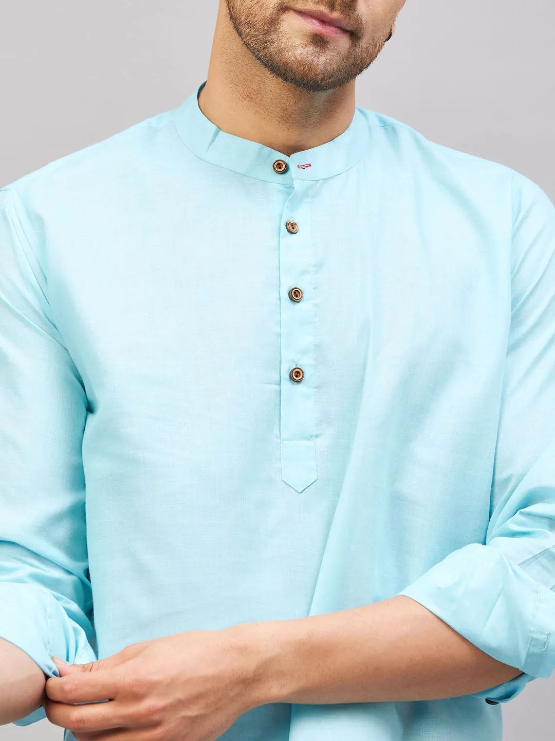 VASTRAMAY Men's Aqua Cotton Kurta