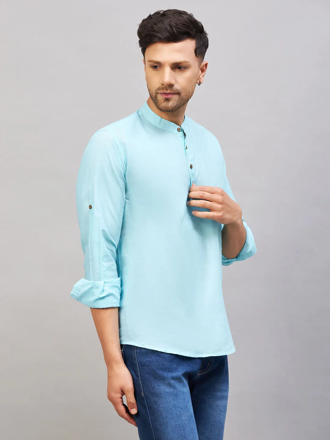 VASTRAMAY Men's Aqua Cotton Kurta