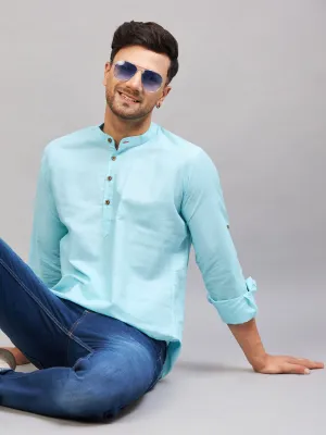 VASTRAMAY Men's Aqua Cotton Kurta