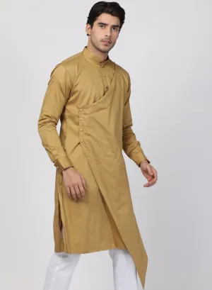 VASTRAMAY Men's Beige Cotton Silk Blend Kurta