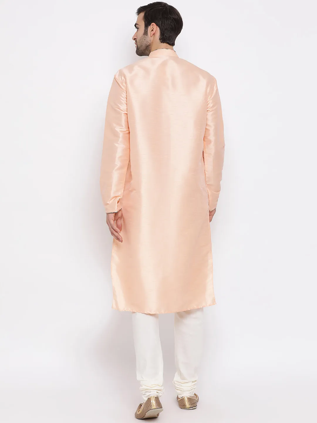 VASTRAMAY Peach Silk Kurta And Pyjama Baap Beta Set