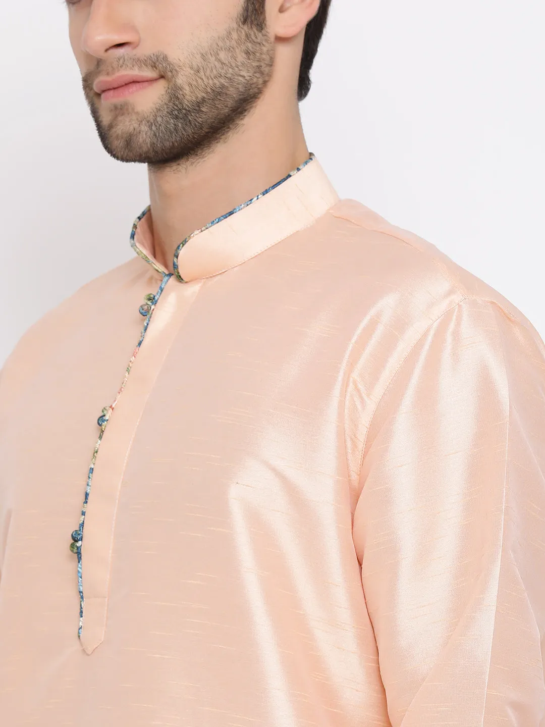 VASTRAMAY Peach Silk Kurta And Pyjama Baap Beta Set