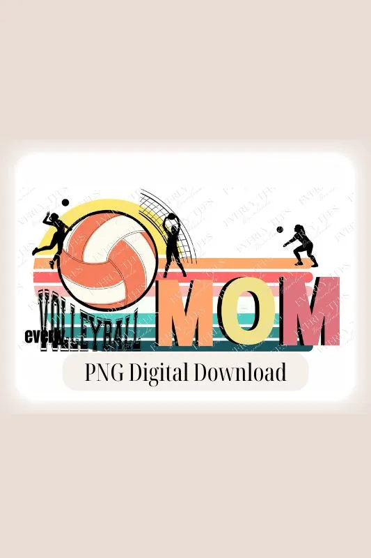 Volleyball Mom Retro Sunset Design PNG Download