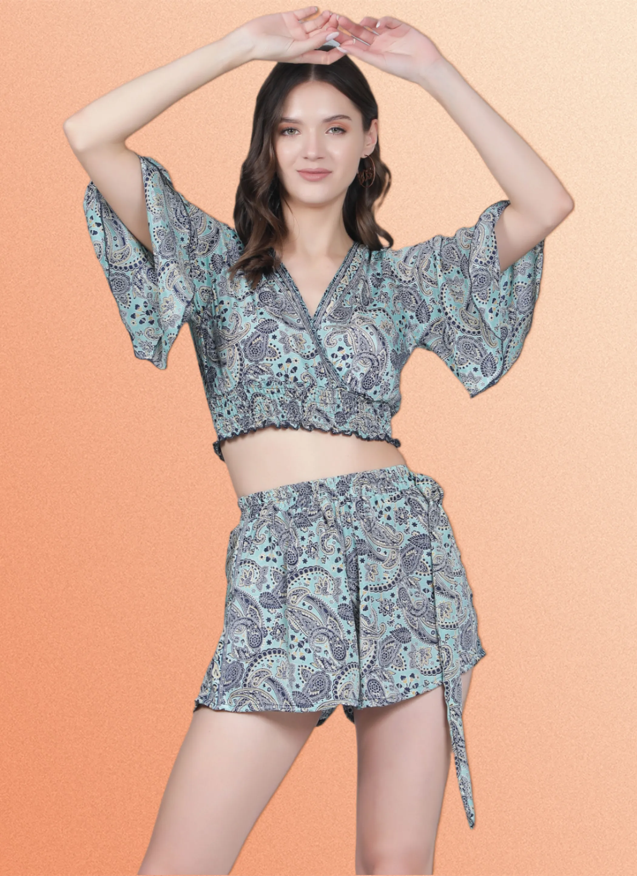 Women Printed Halter Top and Short Co-ords Set