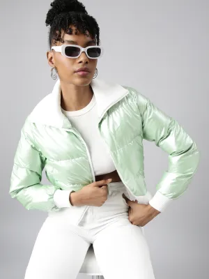 Women Solid Green Puffer Jacket