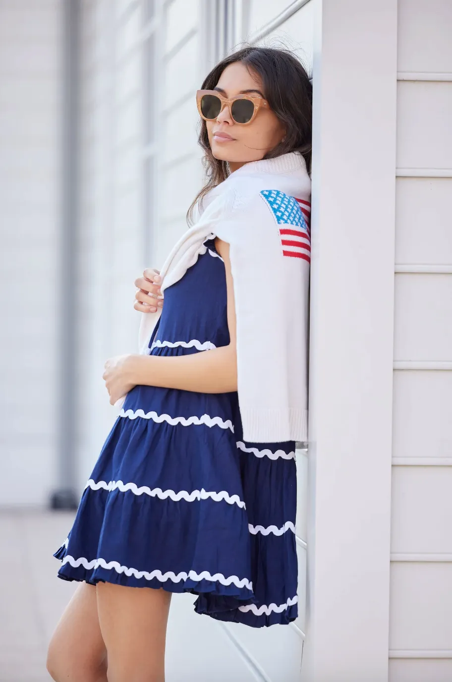 Ws Flutter Sleeve Ric-Rac Dress Navy