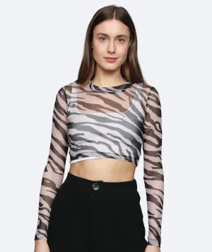 Zebra Mesh Top - Brown/ Black